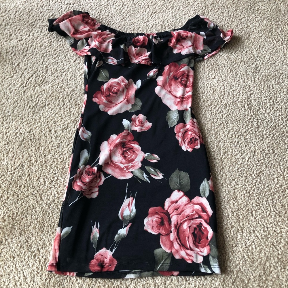Black Off The Shoulder Rose Dress | Stella Luce